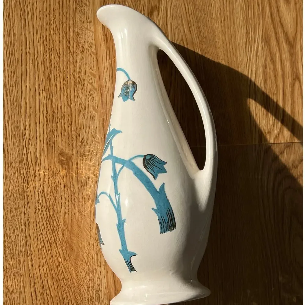 Vintage jug vase or pitcher hand painted blue with gold accents Signed Shelley